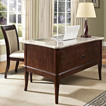Transitional Double Pedestal Table Desk with Marble Top